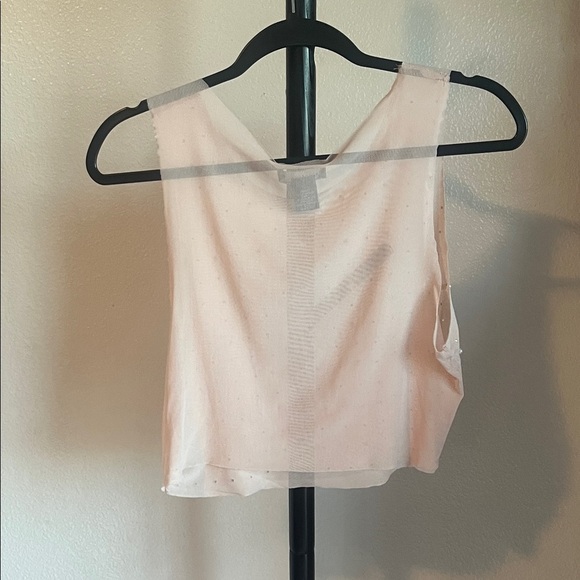 Sincerely Jules Light Blush Pearl Embellished Crop Mesh Top - Picture 4 of 4
